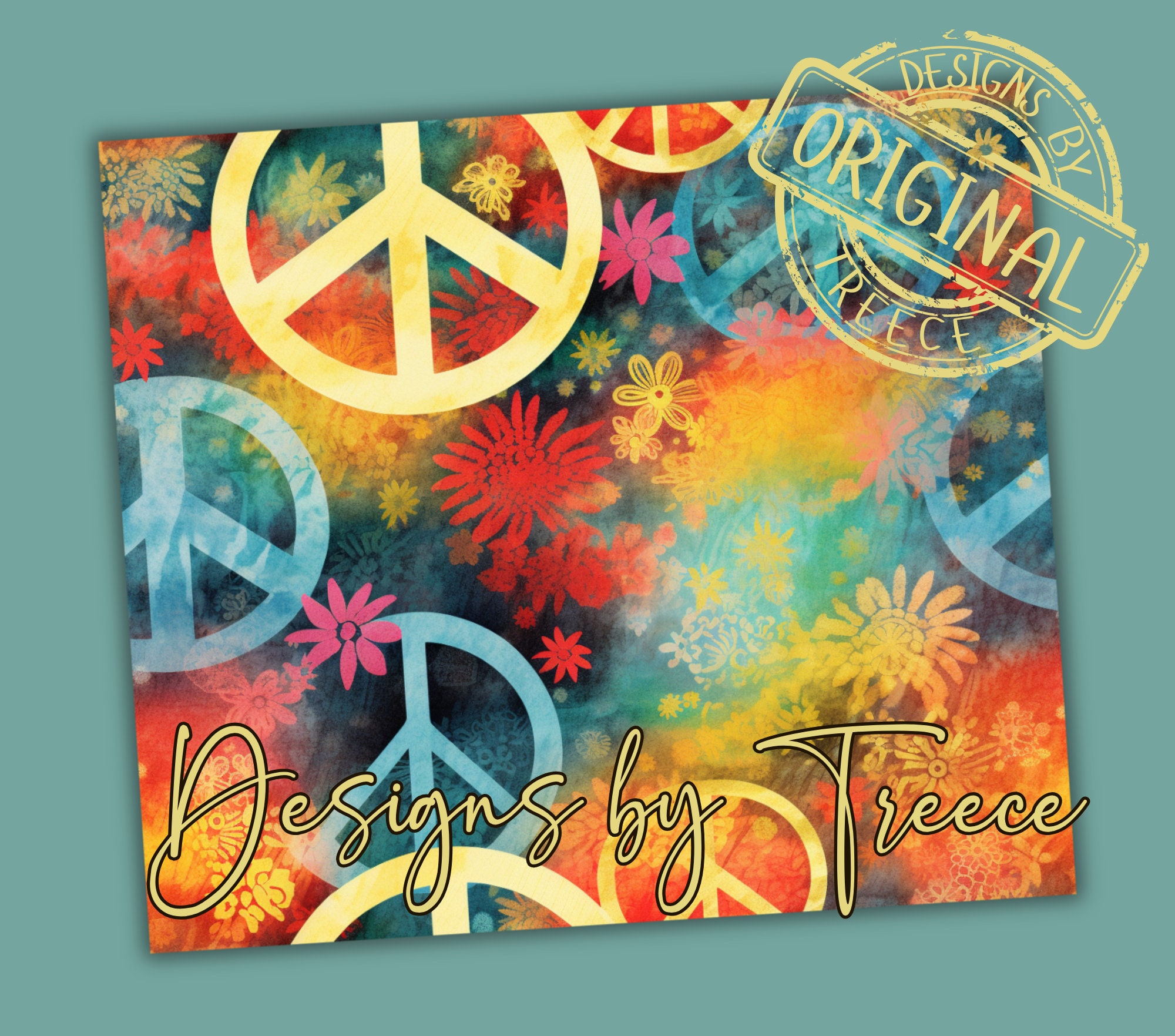 Wrapped Peace Sign Seamless Vibrant Retro Hippie Peace Sign | 20oz Skinny Tumbler Straight ...