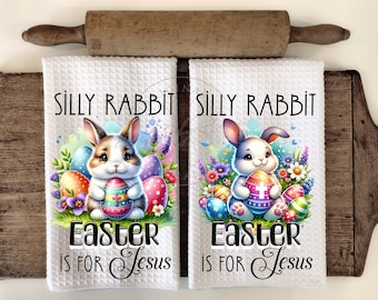 Coniglio sciocco La Pasqua è per Gesù - Pacchetto di asciugamani e grembiuli da cucina in stile country per la sublimazione - Disegni grafici PNG - Download digitale istantaneo