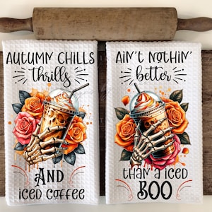 Spooky Halloween Skeleton Hand Iced Coffee Hand Towel Apron Sublimation Bundle - PNG Graphic Designs - Instant Digital Download
