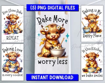 Highland Cow Baking Cookies PNG Sublimation Designs (Digital Download) Bundle