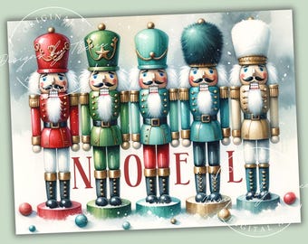 Nutcracker Christmas Kitchen Glass Cutting Board PNG: Red Noel Sublimation Design (Digital Download 16x12in 300dpi)