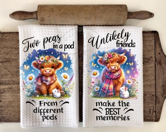 Highland Cow Mouse Friendship Floral - Kitchen Hand Towel Apron Sublimation Bundle - PNG Graphic Designs - Instant Digital Download