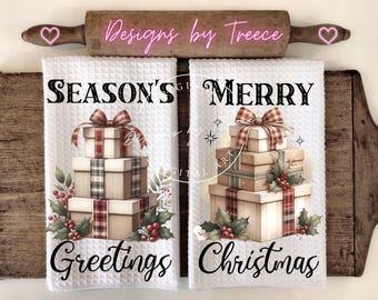 Farmhouse Gift Stack Christmas Towel PNG Bundle | Holiday Sublimation Designs | Instant Digital Download