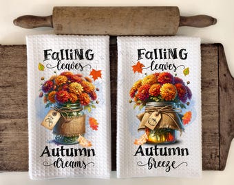 Paquete de toallas de cocina de otoño PNG Diseños florales de otoño para tarros Mason Sublimation