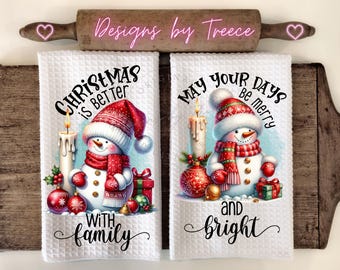 Snowman Christmas Kitchen Towel PNG Sublimation Design (Digital Download)