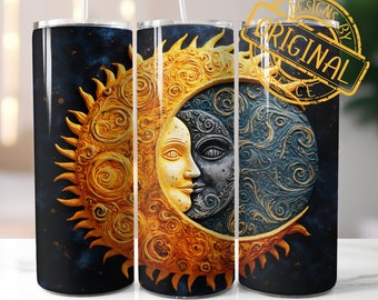 002 Sonne Mond Boho Gold Petina | Coole Himmlische Tumbler Verpackung PNG | 20 Unzen Skinny Tumbler PNG | Sofortiger digitaler Download
