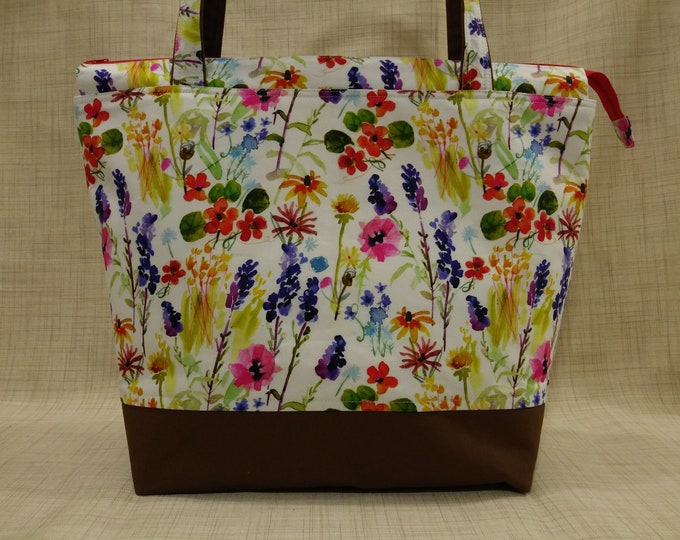 Large Zipper Project Bag, Ready to Ship Big Size Knitting Project Bag, Wildflower Knitting Bag