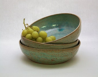 Handmade Wide Ceramic Bowl/s | Green