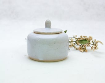 Cute Ceramic Lidded Jar or Sugar Bowl | Icy White