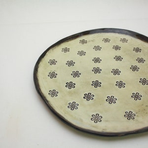 Large Hand Built Daisy Imprint Plate | Black Flowers