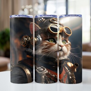 Steampunk Cat Tumbler Wrap 20 oz Skinny Tumbler, 20oz tumbler Wrap Design PNG for Sublimation, High quality PNG File