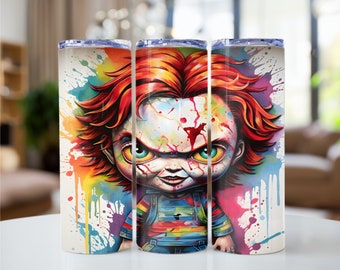 3d Halloween doll Tumbler Wrap PNG 20oz Skinny Tumbler Sublimation Design PNG Halloween Tumbler Design 20oz Skinny Tumbler Wraps