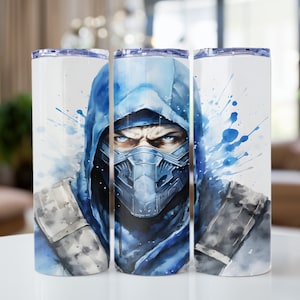 Subzero akvarell tumbler Wrap 20 oz smal tumbler sublimeringsdesign, videospelswrap sublimering, digital nedladdning PNG