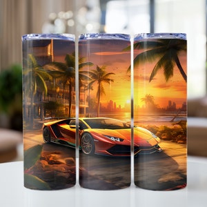 Sports Car Lambo 20 oz Skinny Tumbler Sublimation Design, Tumbler Wrap sunset, Tumbler PNG Digital download