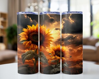 Sunflower Tumbler Design Sunflower Sunset 20 oz Skinny Tumbler Sublimation Design Tumbler Wrap Png Instant Digital Download PNG