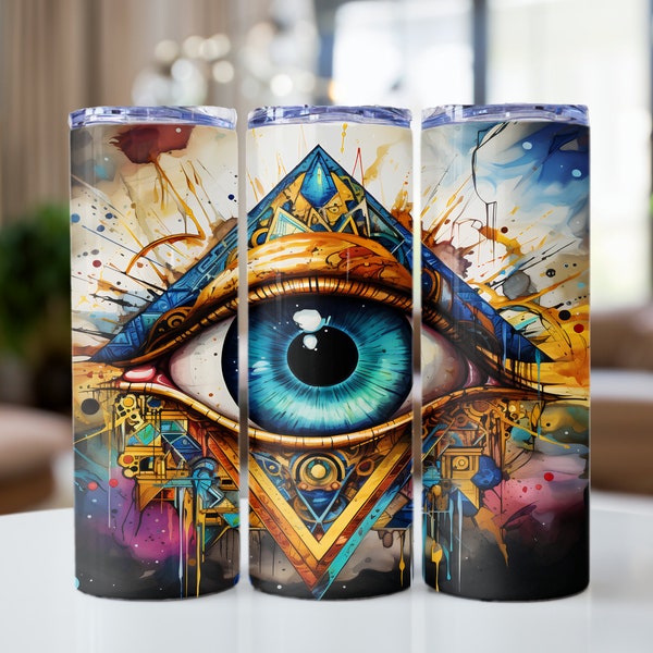 Mystical Evil Eye 20 oz Skinny Tumbler Sublimation Design Digital Download PNG Eye tumbler design Straight tumbler wrap.