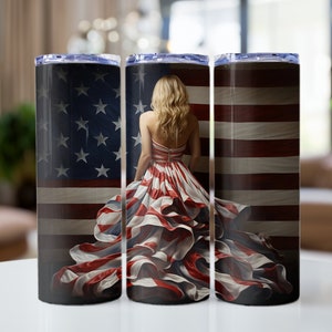 Dame mit amerikanischer Flagge Becher wrap PNG - 20 oz Skinny Tumbler PNG - Becher Wrap PNG Becher Sublimation Design - digitaler Download