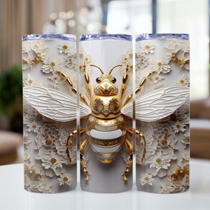 3D white gold insect 20 oz Skinny Tumbler Sublimation Design, Instant Digital Download High Quality PNG File, Tumbler Wrap