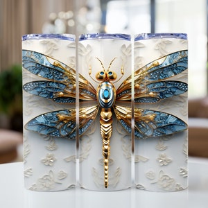 3D Dragonfly 20 oz Skinny Tumbler Sublimation Design, Instant Digital Download High Quality PNG File, Tumbler wrap