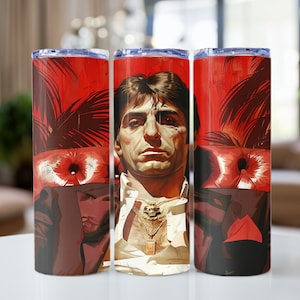 Scarface Custom Digital Art design tony Montana 20 oz Sublimation Tumbler Design, Skinny Tumbler Wrap  digital download PNG