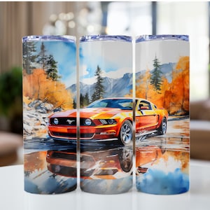 Orange Ford Mustang Muscle Car 20oz Tumbler Sublimation Design Car watercolor design Tumbler Wrap Classic Sport Car PNG Digital Download PNG