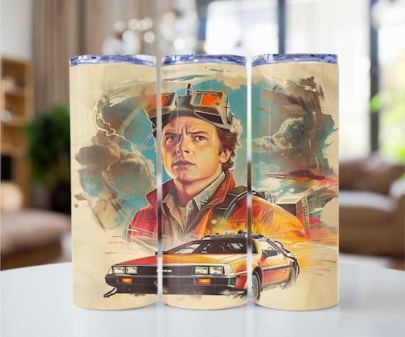 Future inspired 20oz tumbler wrap design  20 oz Skinny Tumbler - Tumbler Wrap PNG - Delorean car Tumbler Sublimation Design Digital Download