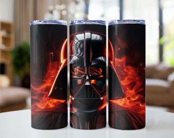 Darth Vader Design 20oz Sublimation Tumbler Designs, Red dark fire background Skinny Tumbler Wrap PNG, Sublimation Design PNG