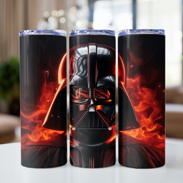 Darth Vader Design 20oz Sublimation Tumbler Designs, Red dark fire background Skinny Tumbler Wrap PNG, Sublimation Design PNG