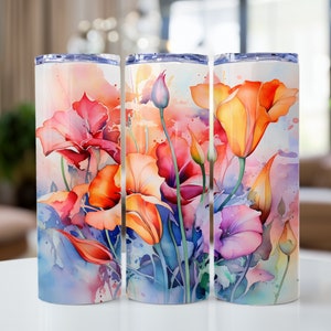 Seamless tumbler design watercolor flowers Png for sublimation, 20oz Skinny straight Tumbler Wrap, floral tumbler design digital download