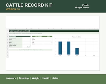 Cow Calf Record Keeping Spreadsheet | Cattle Herd Tracker for Calving, Weights, Vaccinations | Excel & Google Sheets Ranch Records