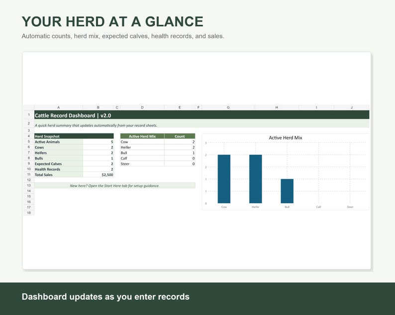 Cow Calf Record Keeping Spreadsheet | Cattle Herd Tracker for Calving, Weights, Vaccinations | Excel & Google Sheets Ranch Records image 2