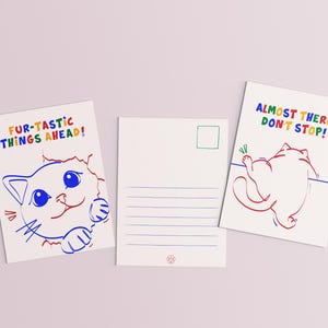 Lot de 4 cartes postales de chat amusantes et encourageantes – Dessins au trait minimalistes