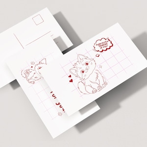Katzen Liebe Postkarten - Minimalistische Line Art Kitty Karten | A5 Digitaler Download