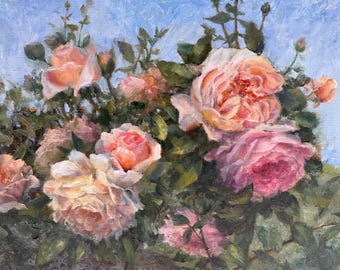 バラの花瓶の油絵 | 印象派の花飾り - Etsy 日本