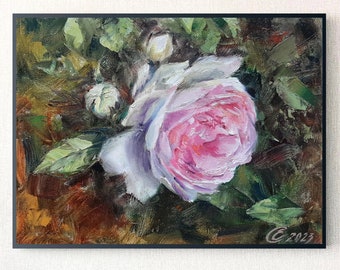 Petite rose rose, tableau pour chambre de fille, cadeau pour sœur, amie, tableau pour grouper, tableau Remember Me, petite peinture à l'huile