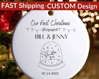1st Christmas Engaged Ornament Couple's Snowglobe Custom Ornament Christmas Holiday Engaged Couples Gift Christmas Couple Personalized Gift