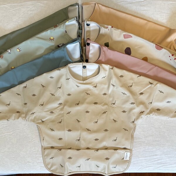Waterproof Baby Bibs with Pocket - Long Sleeve Feeding Apron