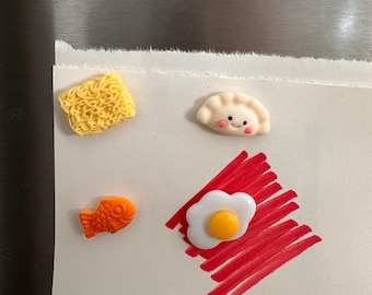 Cute Magnets | Asian Snack Magnet | Japanese Street Food | Snack Magnet | Kawaii l Taiyaki Ramen Dumpling Eggs Breakfast Noodles
