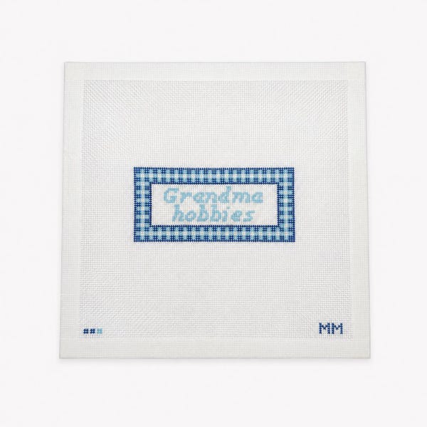 Grandma Hobbies Gingham Needlepoint Canvas – Hand Painted Needlepoint Canvas – 18 Mesh Beginner Needlepoint
