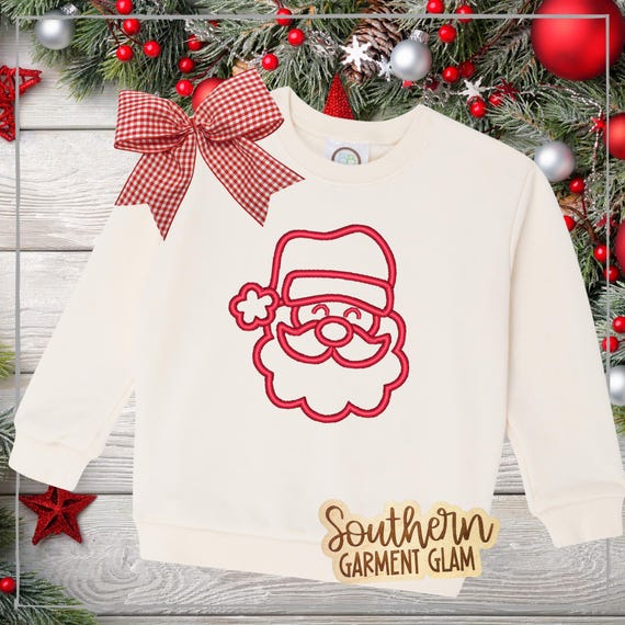 刺繍入りサンタスウェットシャツ、ユースクリスマスシャツ、モノグラム