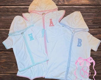 Zwemkleed, badstof badjas, gepersonaliseerde kinderstrandkleding, zwemhoes met monogram voor jongeren