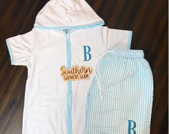 Set copricostume per ragazzi, copricostume in spugna, costume da bagno personalizzato per bambini, copricostume da piscina personalizzato, set da bagno con monogramma