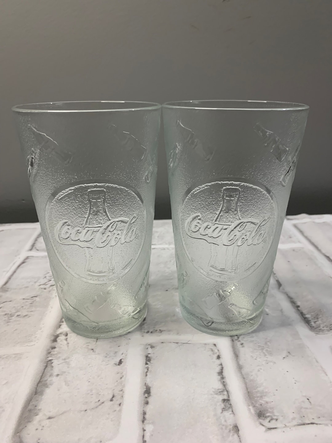 Vintage Embossed Frosted Coca Cola Glass Cup Set Etsy