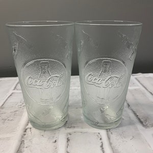 Vintage embossed frosted Coca Cola glass cup set
