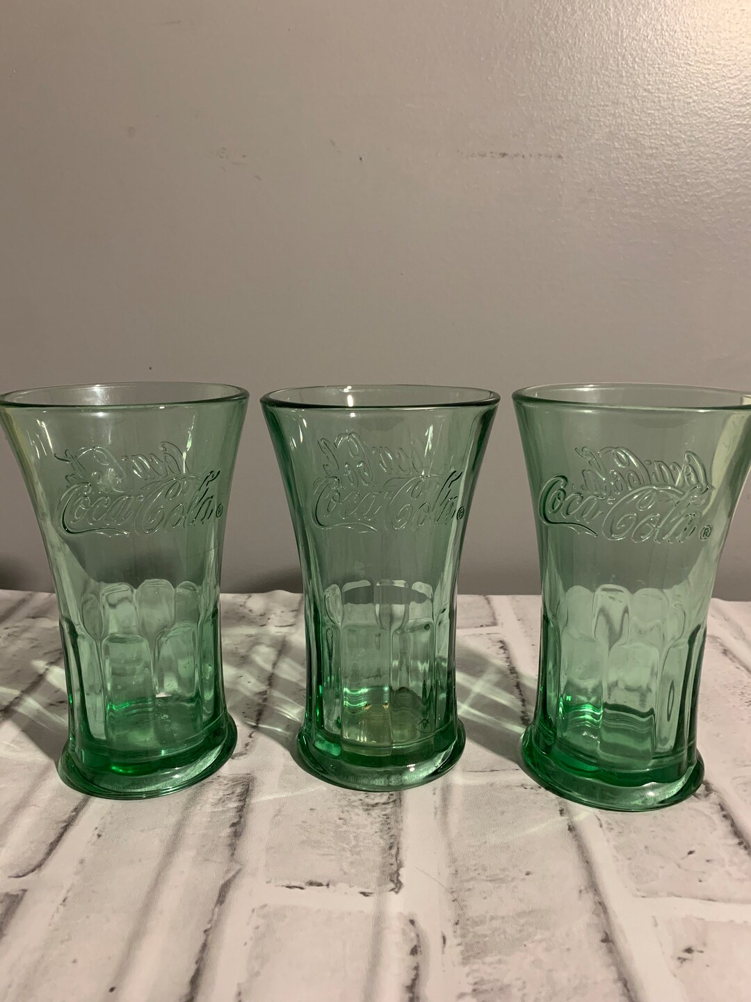 Vintage Green Flared Cocacola Glass Cup Set Etsy