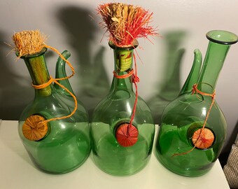 Vintage Italian Hand Blown Glass Decanter Pitchers With Ice Chambers