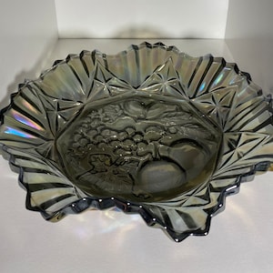 Vintage Carnival Glass Iridescent Bowl Blue and Purple Fruit Bowl