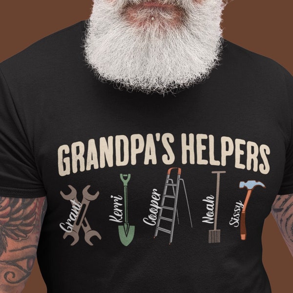Personalized Grandpa's Helpers T-Shirt, Customize Grandchildren's Names, Best for Fathers Day, Birthday T Gift for Dad, Gift for Grandfather