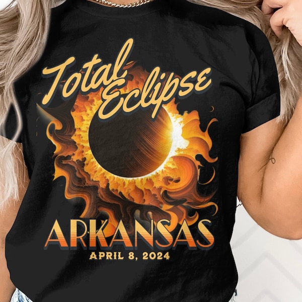 Total Eclipse 2024, Arkansas Solar T-Shirt, 2024 Eclipse Souvenir, Solar Eclipse Gift, Gift for Astronomer, Eclipse Watching Party Shirt,