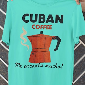 Cuban Coffee T-Shirt, Retro Moka Pot Design, Latino Coffee Lover Gift, Mother's Day, Unisex Relaxed Cotton Shirt, Father's Day